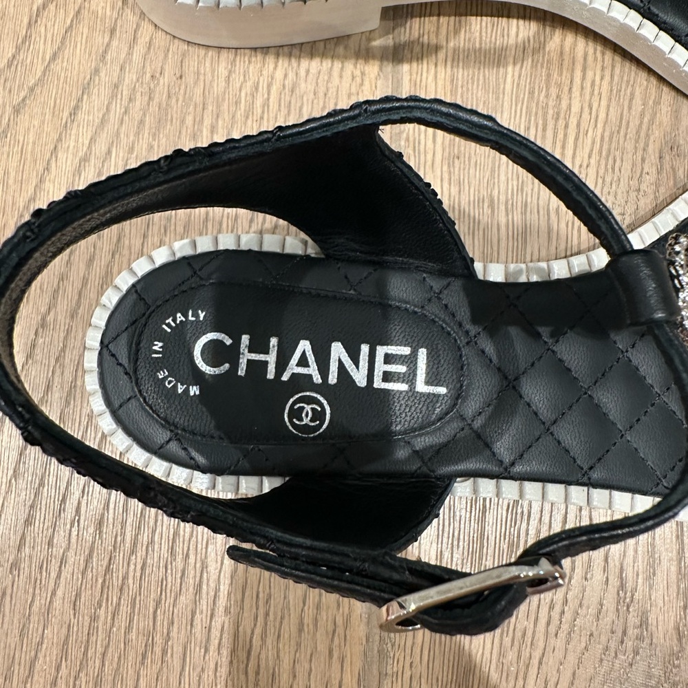Chanel Black Sandals with Silver Chain Accent - Picture 10 of 13